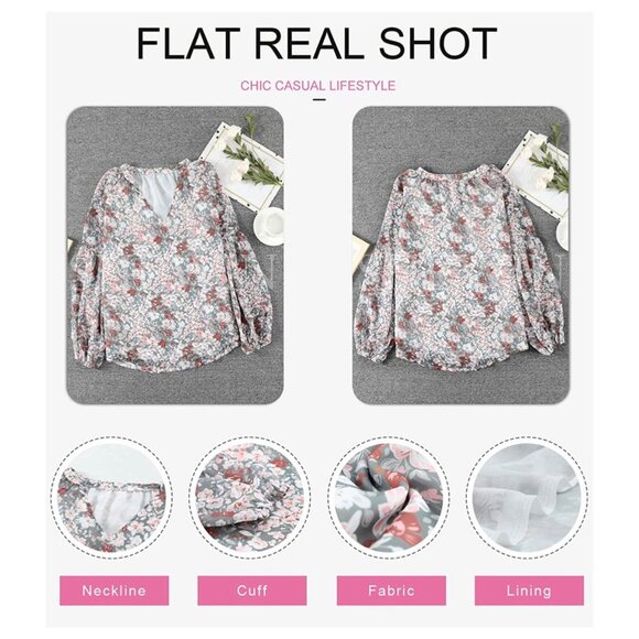 🍒 2/$20 🍒 Casual Boho Floral Long Sleeve Flowy Blouse sz M - Picture 4 of 5